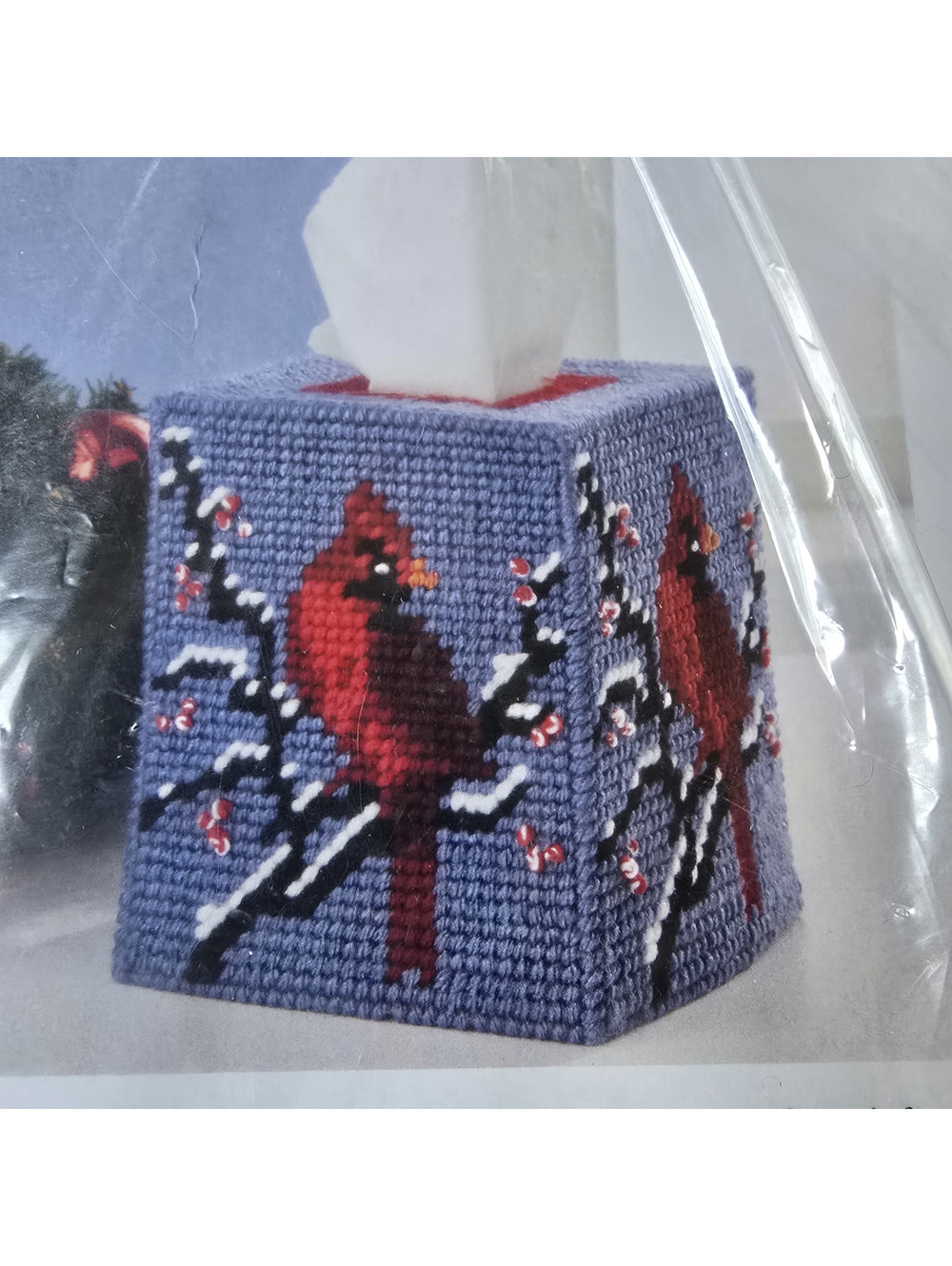Vtg Mary Maxim Winter Cardinal Tissue Box Cover Plastic Canvas Kit 26554 New